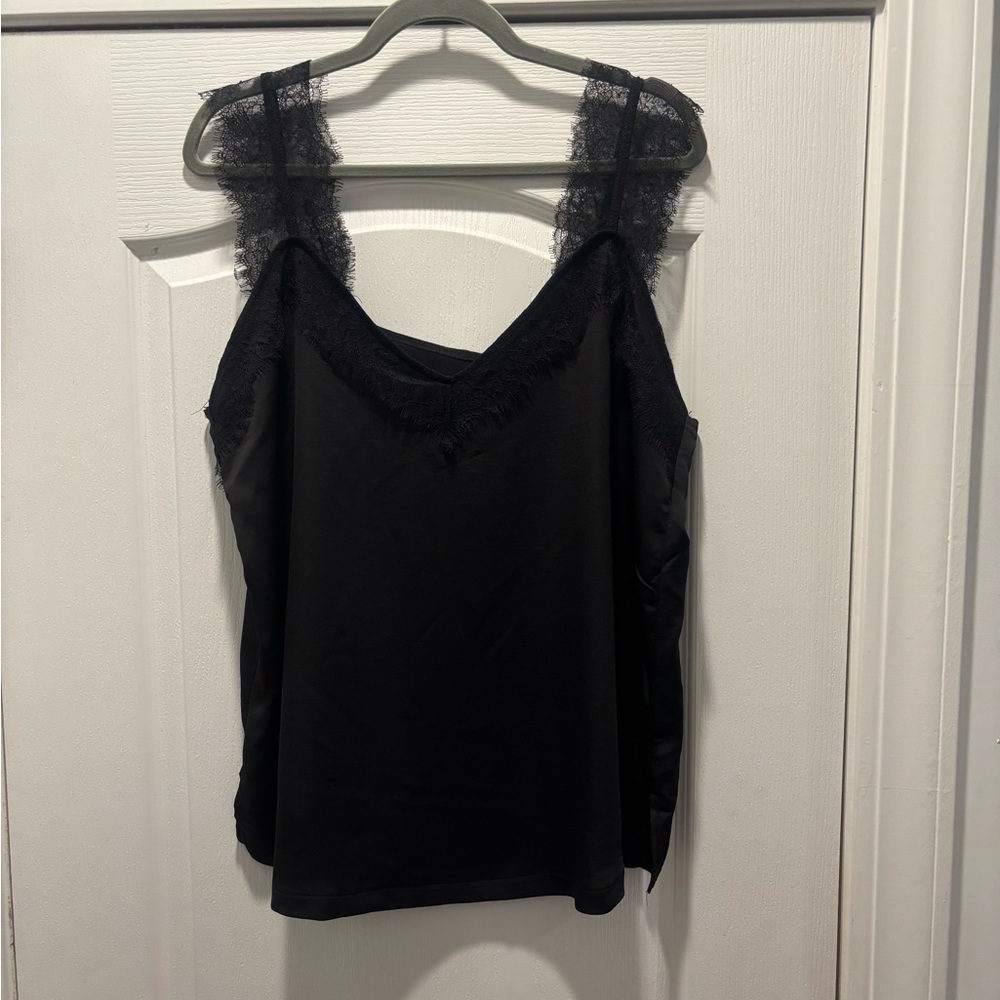 Lace Trim Black Satin Cami